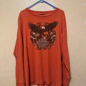 Vintage Harley Davidson Orange Long Sleeve with Eagle and Dragon Graphic